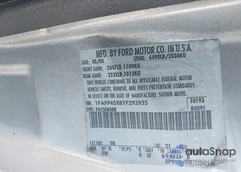 2000 Ford Mustang Gt from USA, damaged, VIN 1FAFP45X8YF293955